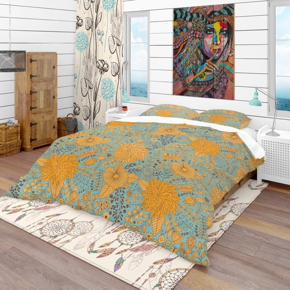 Designart 'Flower Pattern Botanic Texture' Bohemian & Eclectic Duvet Cover Set