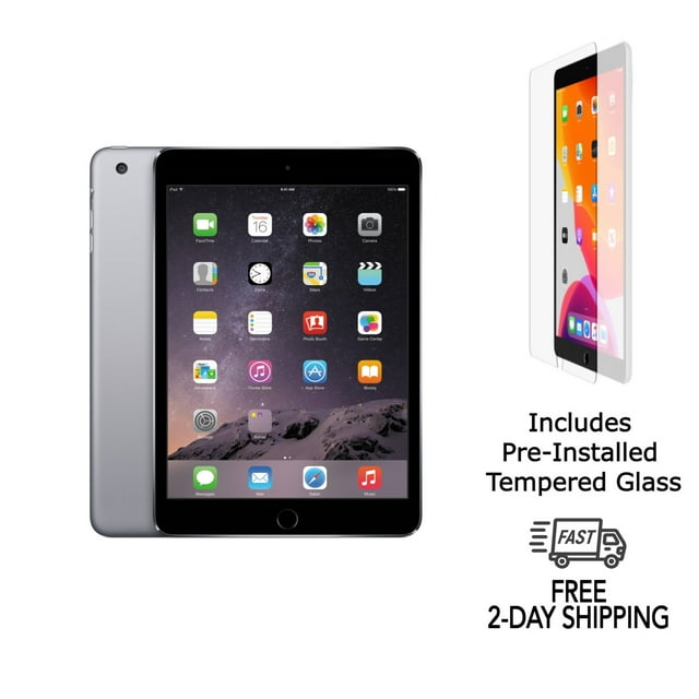 iPad Mini 3 Apple Remis à Neuf A1600 (Wi‐Fi + Cellulaire Déverrouillé) 16 Go Gris Cosmique (Grade A+) avec Verre Trempé Préinstallé