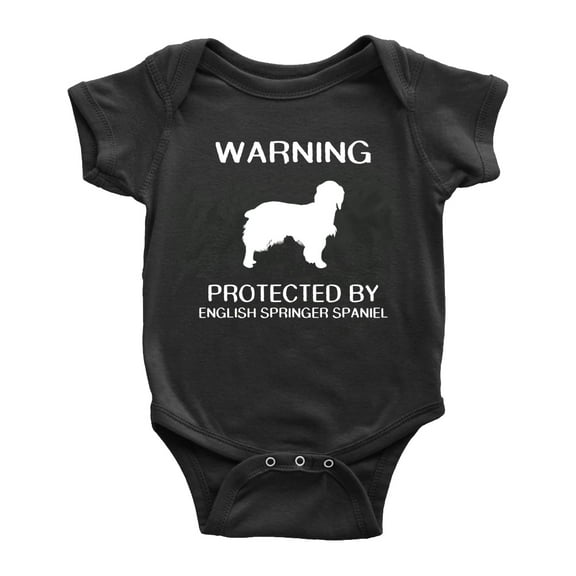 Warning: Protected by A English Springer Spaniel Dog Funny Baby Bodysuit Romperss (Black,12-18 Months)
