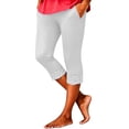 thumbnail image 2 of Cagogo Women's Capri Pants Elastic Waist Solid Casual Slim Fit Cropped Leggings Summer Beach Lounge Travel Trousers, White S, 2 of 4