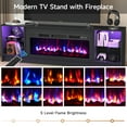 thumbnail image 5 of Dovov 70" LED TV Stand for TVs Up to 80", Wooden Modern Entertainment Center Media Console Table with 36" Electric Fireplace, LED Light and Glass Shelves, Black, 5 of 9