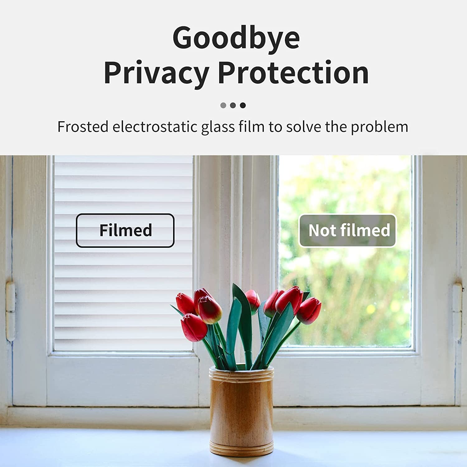 BSHAPPLUS® 17.7"x78.7" Window Privacy Film,Frosted Glass Blackout Window Film,Blinds Pattern Window Sticker