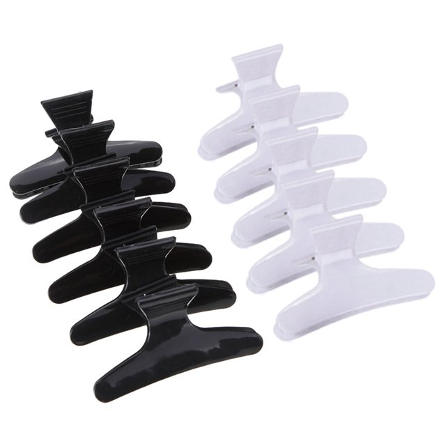 Pinzas de peluquería de mariposa, pinzas para el pelo de salón, pinzas de peluquería, pasadores de Clip blanco y negro (12 piezas, negro, blanco)