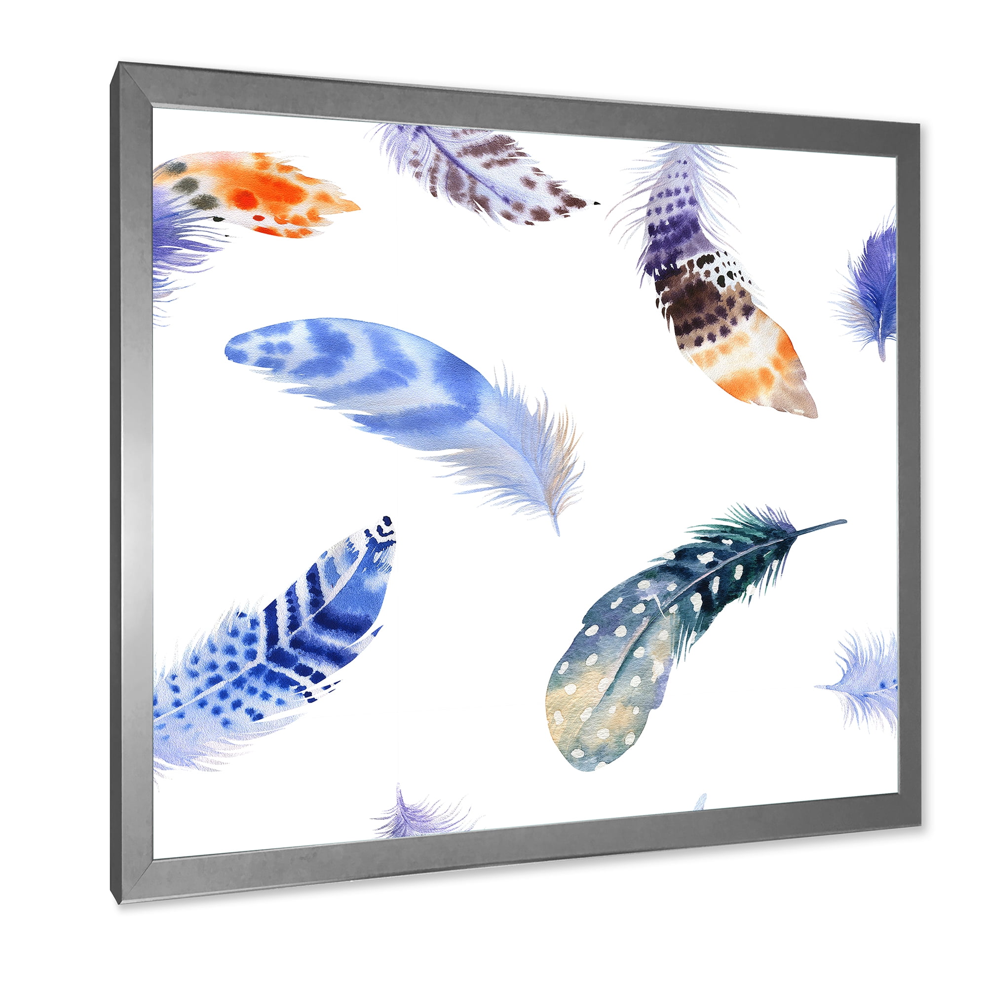 Designart 'Colourful Boho Feather Set On White VII' Bohemian & Eclectic Framed Art Print