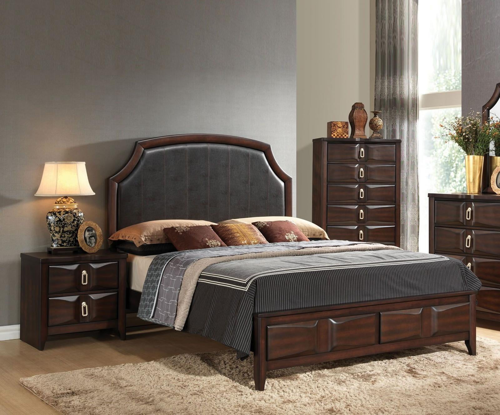 Espresso Finish Brown Pu King Bedroom Set 3Pcs Acme Furniture 24567EK
