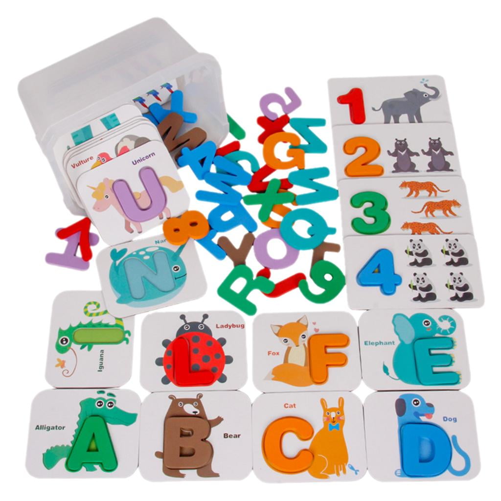Educational Wooden Alphabet Numbers Puzzle Cards Learning Puzzle Letter ...