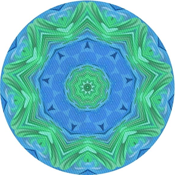 Ahgly Company Machine Washable Indoor Round Transitional Blue Area Rugs, 8' Round