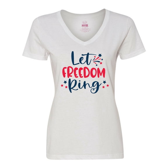 Inktastic 4th of July Let Freedom Ring with Stars Women's V-Neck T-Shirt