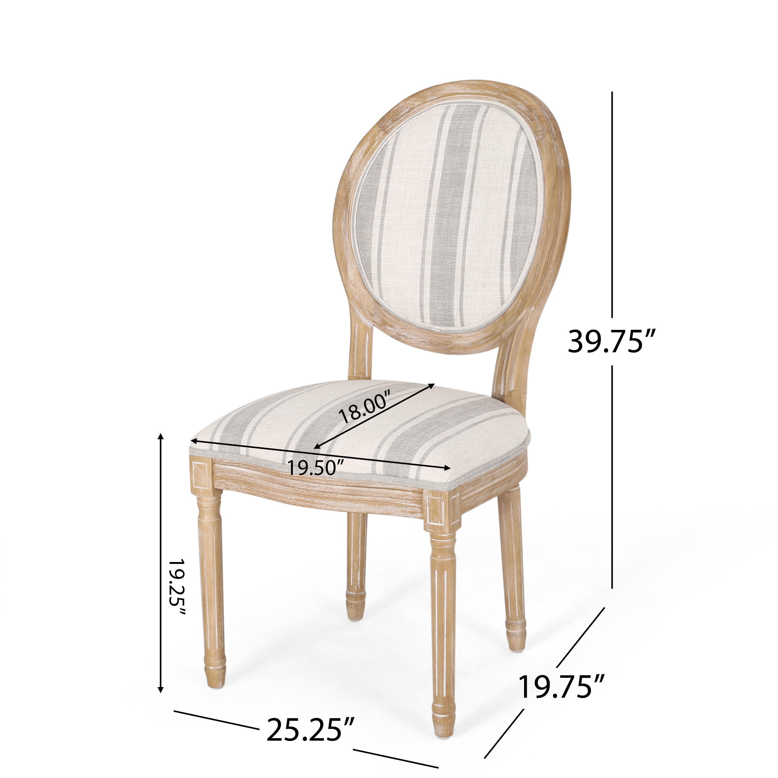 Noble House Dored Fabric and Wood 7 Piece Dining Set, Gray Stripe and White Print and Natural