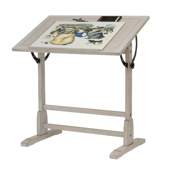 Studio Designs Vintage Solid Wood Drawing/Drafting Table with 36" x 24" Angle Adjustable Top in Coastal White