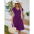 thumbnail image 2 of Chiclily Summer Dresses for Women Ruffle Sleeve Midi Dress Boho Beach Sundress with Pockets, Purple 2XL, 2 of 7