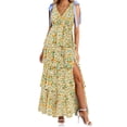 thumbnail image 2 of Summer Sleeveless V-neck Floral Printing Flared Ruffle Long Maxi Dress, 2 of 6