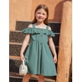 thumbnail image 3 of Arshiner Girls Dresses Summer Spaghetti Strap Cold Shoulder Ruffle Button Down A Line Dresses, 3 of 6