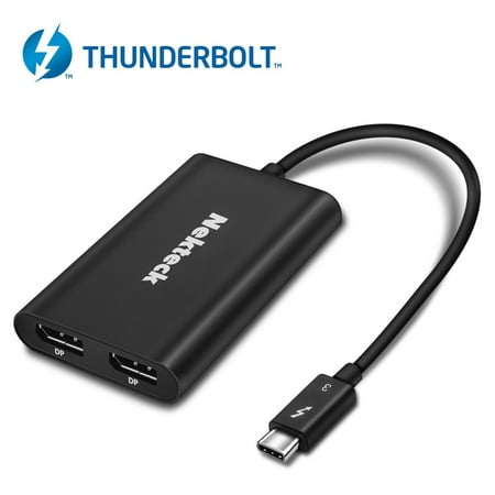 [Certified] Nekteck Thunderbolt 3 to Dual 4K DP DisplayPort Adapter Converter for Mac and Windows Systems - Support One 5K or Two 4K 60Hz Displays - [USB-C is NOT