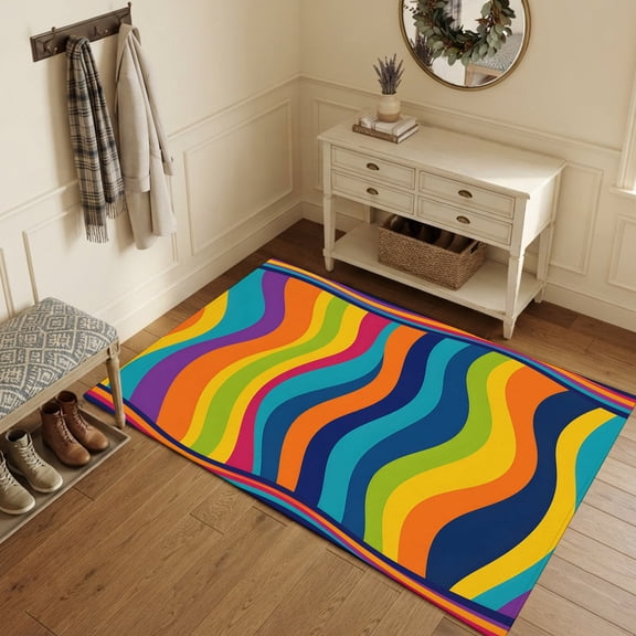 Area Rugs 3'x5', Abstract Minimalist Art Carpet Runner Indoor Outdoor Rugs Home Decor Aesthetic, Colorful Fluid Wave Stripes Boho Non Slip Mats Washable Accent Rug for Living Room Bedroom