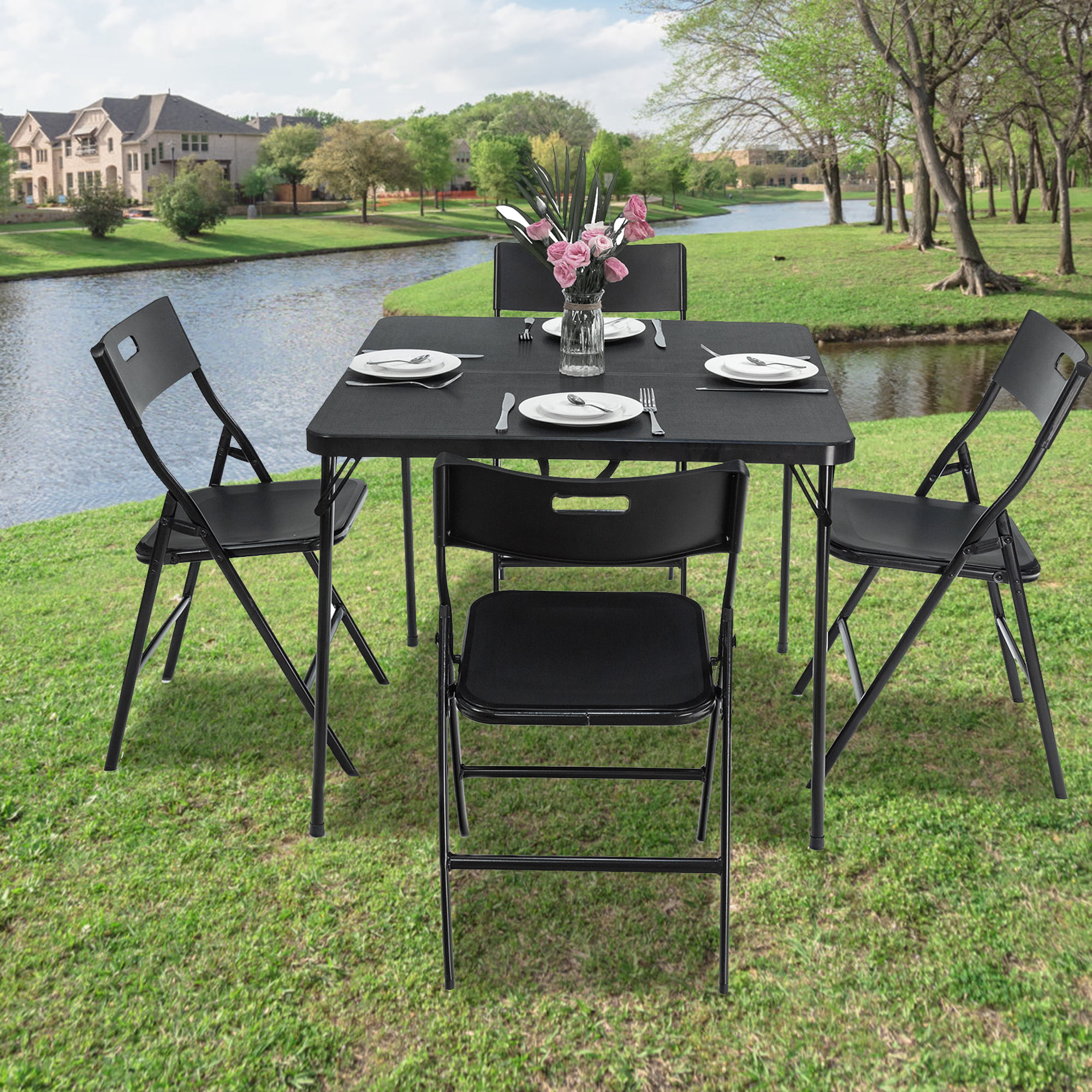 Geen Outdoor Picnic Table Garden Patio Foldable Portable Lightweight Chair Set 
