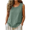 thumbnail image 3 of Ribbed Tank Tops for Women Round Neck Fashionable Summer Linen Solid Color Sleeveless with Pleats Beach Vacation Wear, 3 of 7