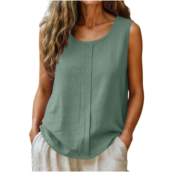 Edvintorg Tank Tops for Women Loose Fit Lightweight Cotton And Linen Crew Neck Casual Shirt Summer Clothes for Women Mint Green S