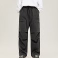 thumbnail image 4 of Wyobmus Mens Cargo Parachute Pants Straight Wide Leg Retractable Twill Pants Casual Sports Pants Dark Gray, 4 of 6