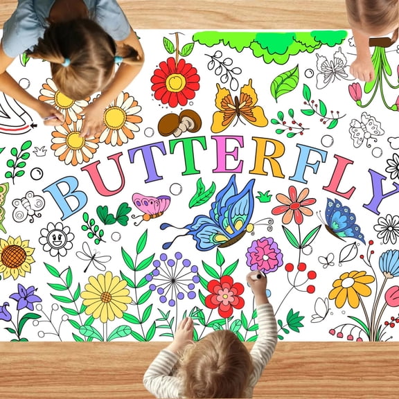 Butterfly Birthday Party Giant Coloring Poster - 31 X 72 Inches - Versatile Classroom Wall Decor & Butterfly Birthday Decorations-Poster or Table Cover for School Parties and Special Events