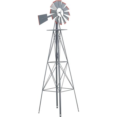 Bilot 8FT Ornamental Windmill Backyard Garden Decoration Weather Vane  Heavy Duty Metal Wind Mill Weather Resistant 4 Legs Design (Grey)