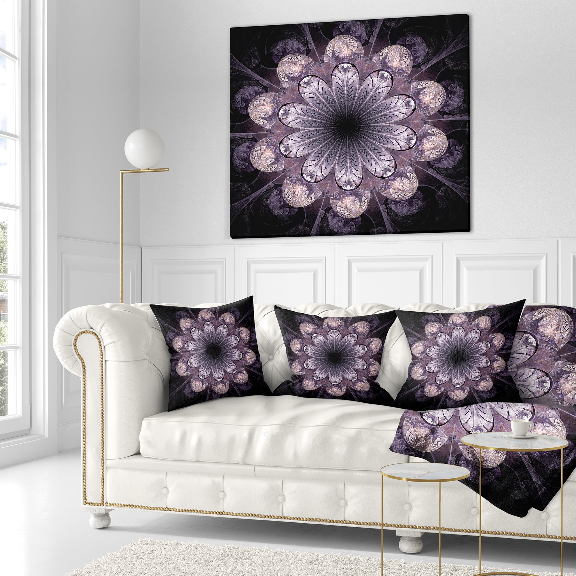 Designart Dark Pink Fractal Flower Pattern - Abstract Throw Pillow - 16x16