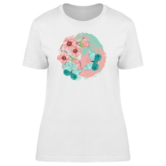 Flowers And Blue Butterflies Tee Women's -Image by Shutterstock