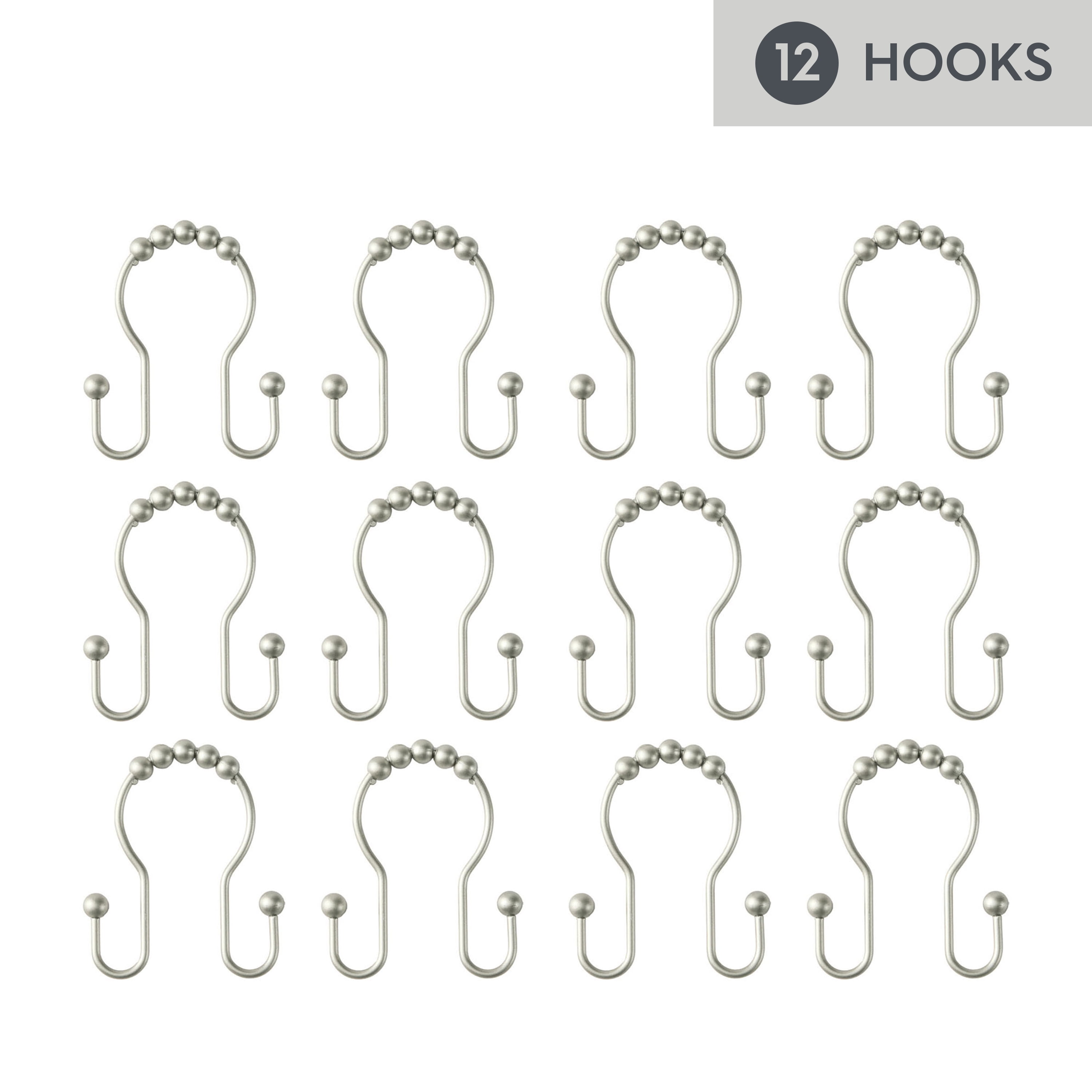 Better Homes & Gardens Rustproof Double Easy Glide Shower Hooks, Brushed Nickel, Set of 12