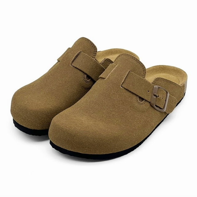Adult Suede Clogs Cork Footbed Slippers Arch Support Potato Shoes Indoor Outdoor Slippers with Adjustable Buckle