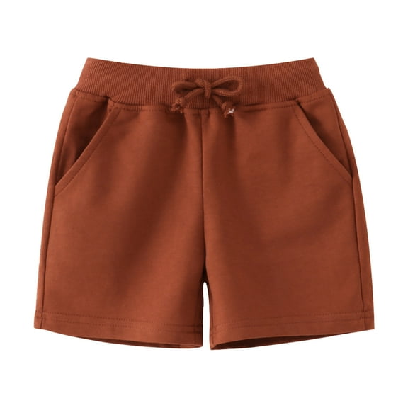 Boys Sports Shorts Elastic Waisted Solid Color Short Pants Drawstring Pocket Shorts Soft Comfortable Summer Dailywear Boy Shorts Brown 1-2 Years