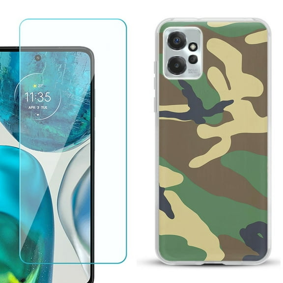 OneToughShield ® for Motorola Moto G Power 5G 2023 Shockproof Fashion Phone Case, with Tempered Glass Screen Protector - Camo Green