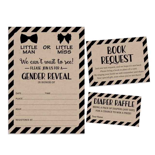 Inkdotpot Set Of 30Gender Reveal Rustic Baby Shower Invitations-Diaper Raffle Tickets And Baby Shower Book Request Cards Its a Boy Its a girl Invites