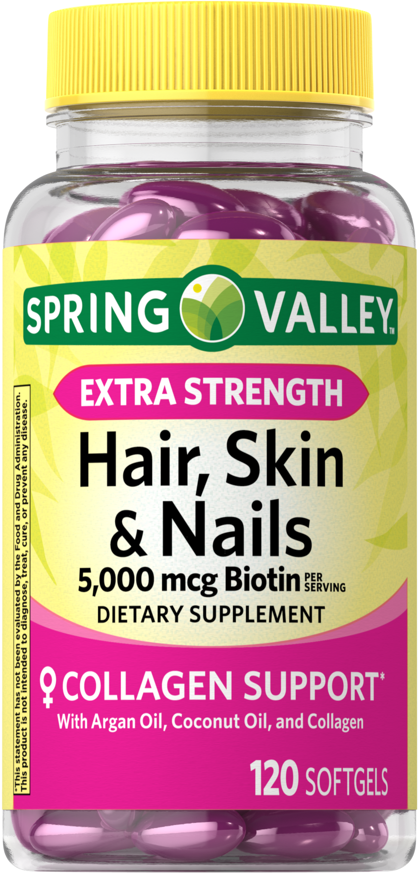 Spring Valley Hair, Skin & Nails Dietary Supplement Softgels, 5,000 Mcg Biotin, 120 Ct - image 2 of 13