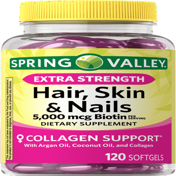 Spring Valley Hair, Skin & Nails Dietary Supplement, Gel s, 5,000 Mcg, 120 Count