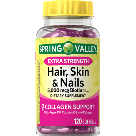 Spring Valley Hair, Skin & Nails Dietary Supplement, Gel Capsules, 5,000 Mcg, 120 Count