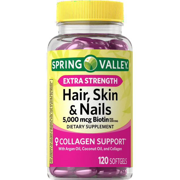 Spring Valley Hair, Skin & Nails Dietary Supplement, Gel Capsules, 5,000  Mcg, 120 Count 
