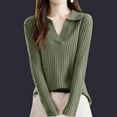 thumbnail image 2 of Wyobmus Womens Woolen Sweater Lightweight Long Sleeve V Neck Loose Knitted Baselayer Sweater C-Green, 2 of 3
