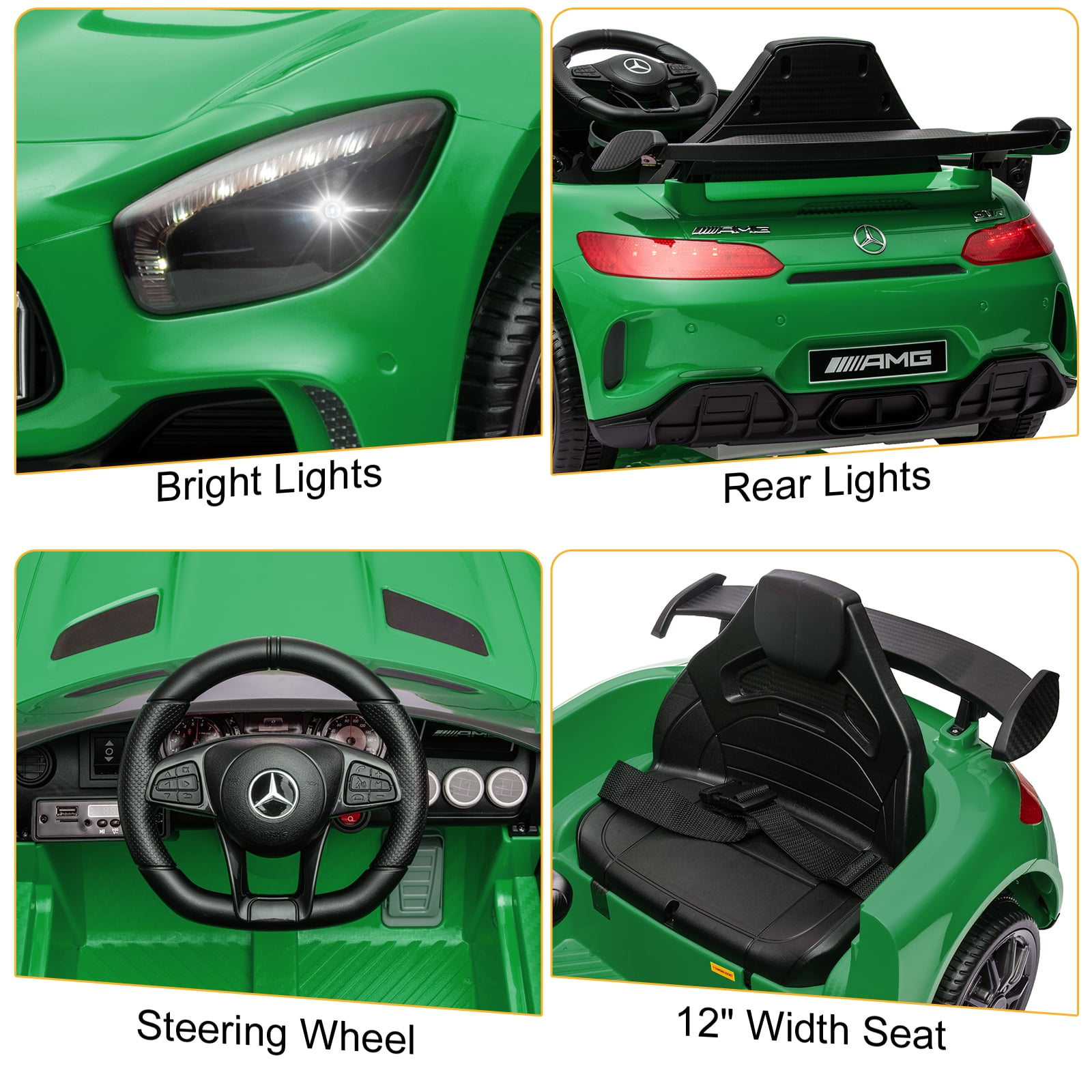 Kepooman 12V 4.5Ah Kids Police Ride On Car with 2.4G Remote Control Mercedes-Benz Sports Car, Electric Toy for Kids, Green