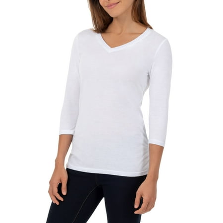 Womens Ruched V-neck Tees - Women’s ¾ Length Sleeve V-Neck Ruched Tee Shirt