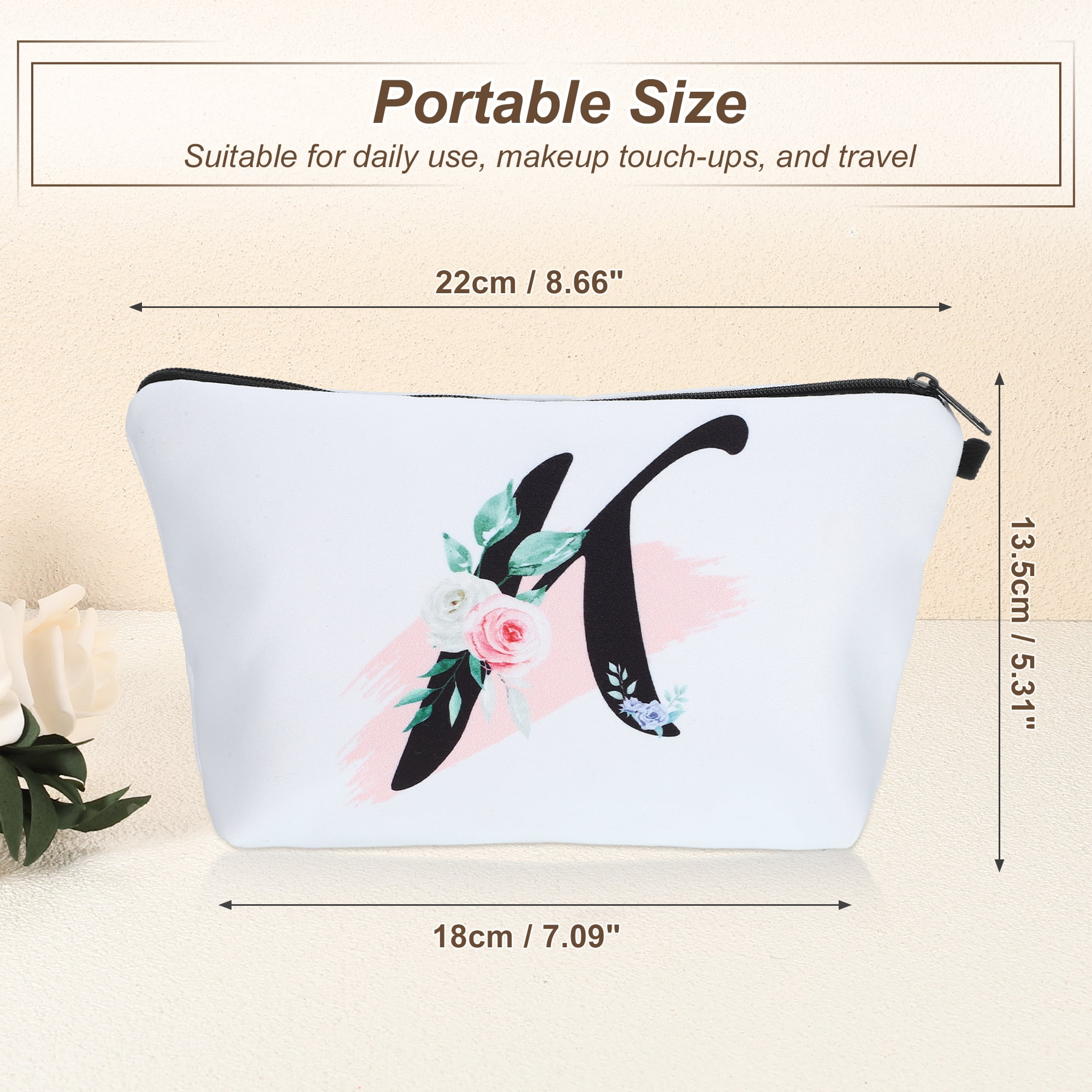 Unique Bargains Personalized Makeup Bag K Cosmetic Bag Small Monogrammed Purse White