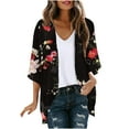 thumbnail image 2 of Nrmvnmi Open Front Cardigans for Women 2024 Retro Print 3/4 Sleeve Cardigans Lightweight Blouse Tops Coat Casual Duster Jackets Black, 2 of 5