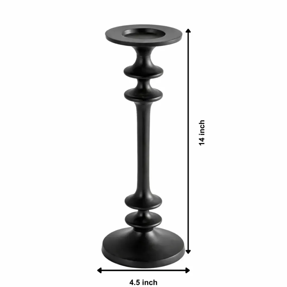14 Inch Black Aluminum Candle Holder, Modern Matte Candlestick Stand for Pillar Candles