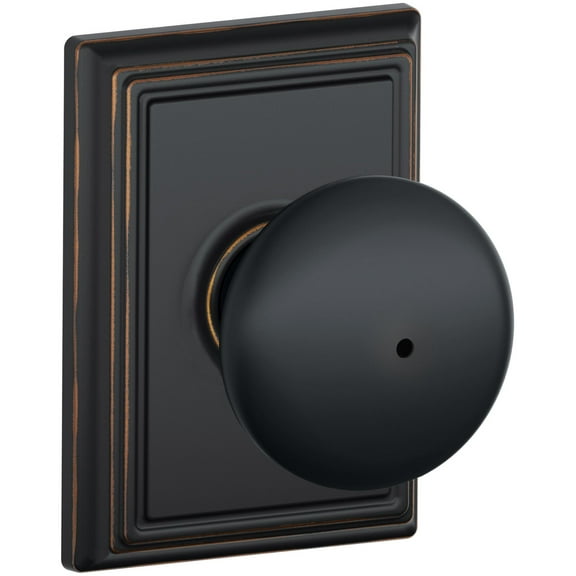Schlage F40 Plymouth With Addison Rose Privacy Lock with 16080 Latch 10027 Strike Aged Bronze Finish