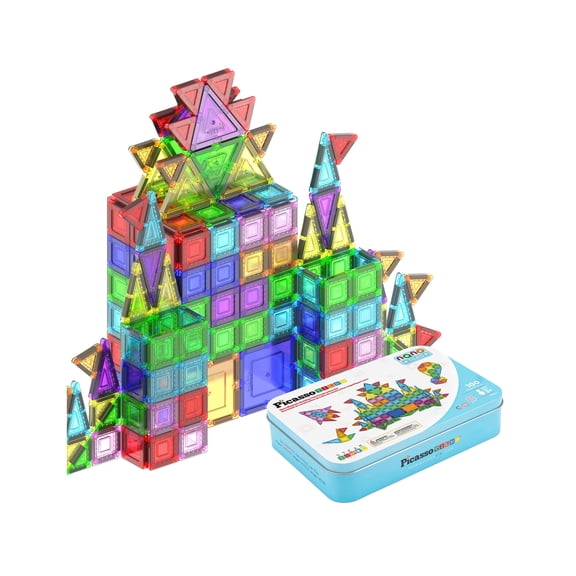 PicassoTiles 100PC Nano Magnetic Tiles Building Blocks Toy with Storage Case – STEM 3D Construction Kit for Kids