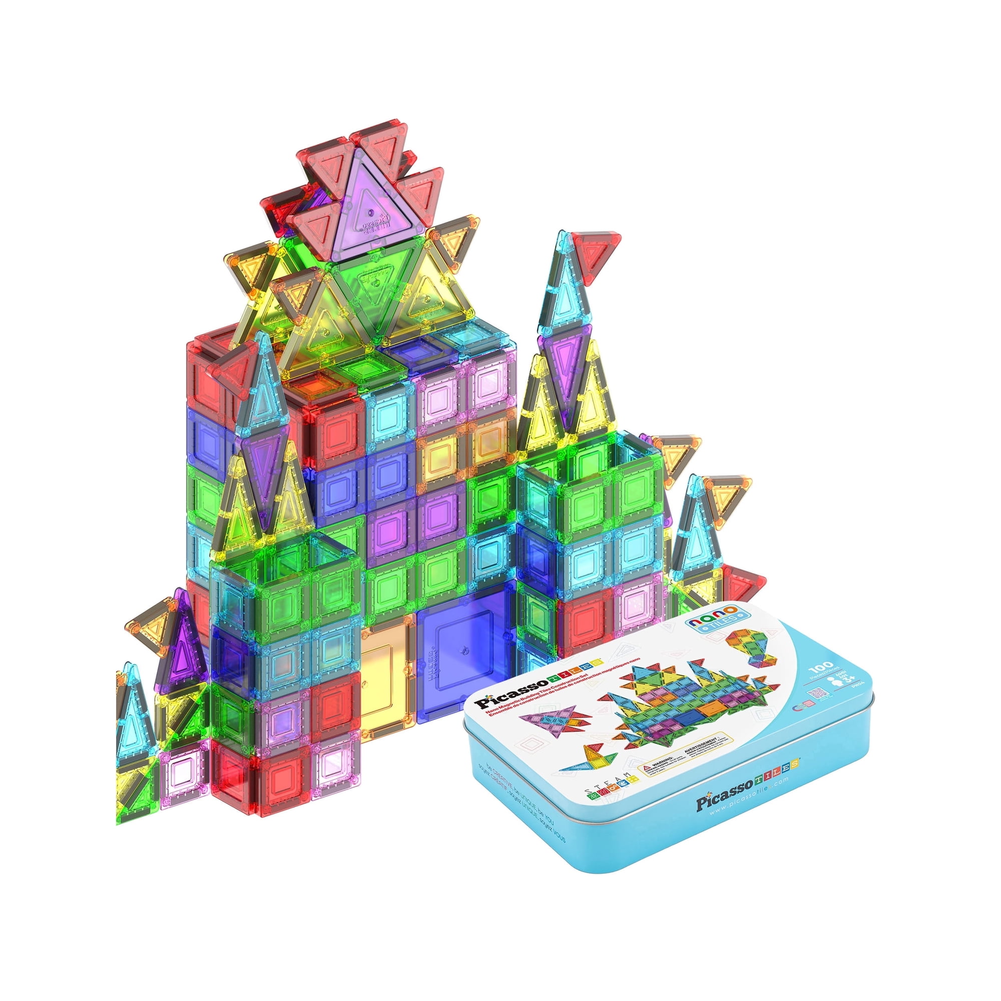 PicassoTiles 100PC Nano Magnetic Tiles Building Blocks Toy with Storage Case – STEM 3D Construction Kit for Kids