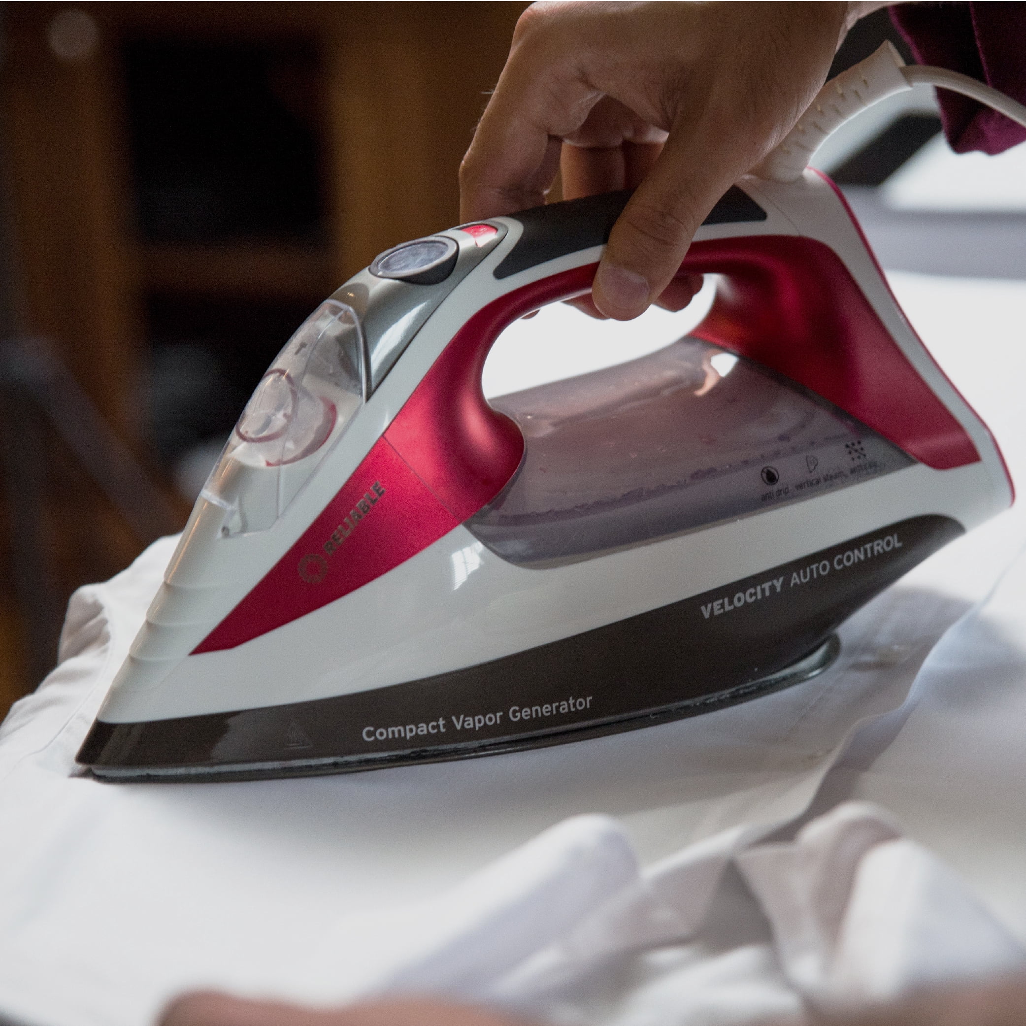 Reliable 270IR Velocity Anodized Aluminum Steam Iron, Red