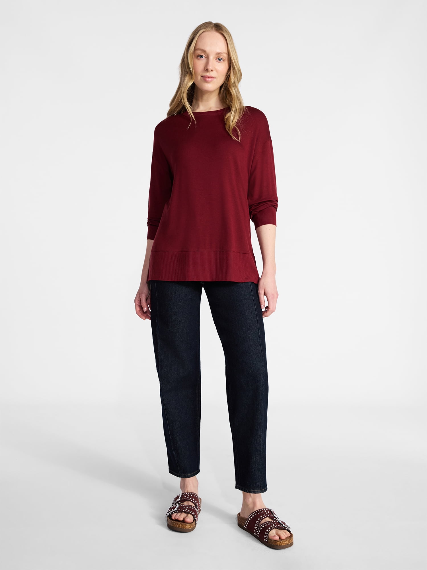 Time and Tru Women's French Terry Tunic Top with Long Sleeves, Sizes XS-XXXL