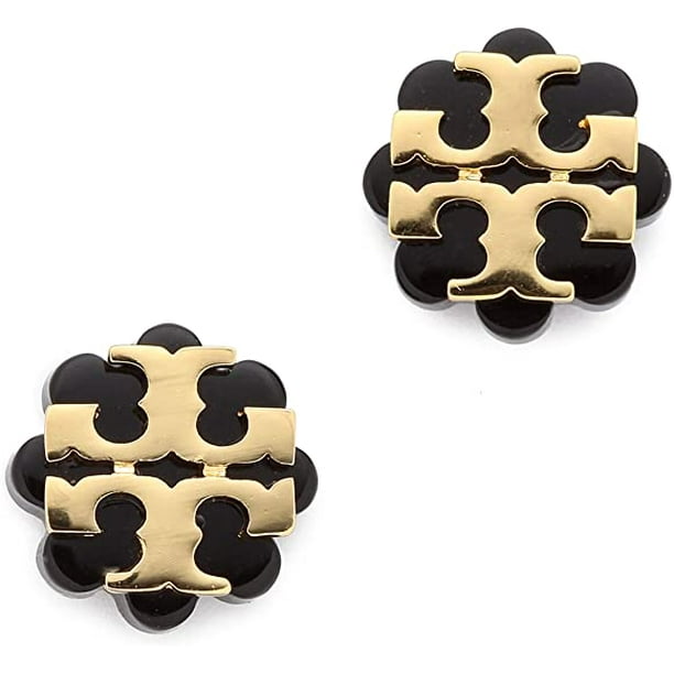 Tory Burch Logo Flower Resin Stud Earring Black 