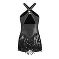 thumbnail image 2 of dPois Girls Halter Neck Sequin Tassel Latin Dance Dress Fringed Bodysuit Salsa Rumba Jazz Ballroom Black 14, 2 of 6