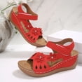 thumbnail image 4 of GERsome Low Wedge Heels Sandals for Women Open Toe Ankle Strap Platform Sandals for Travel Summer Beach, Red Size 8.5, 4 of 9